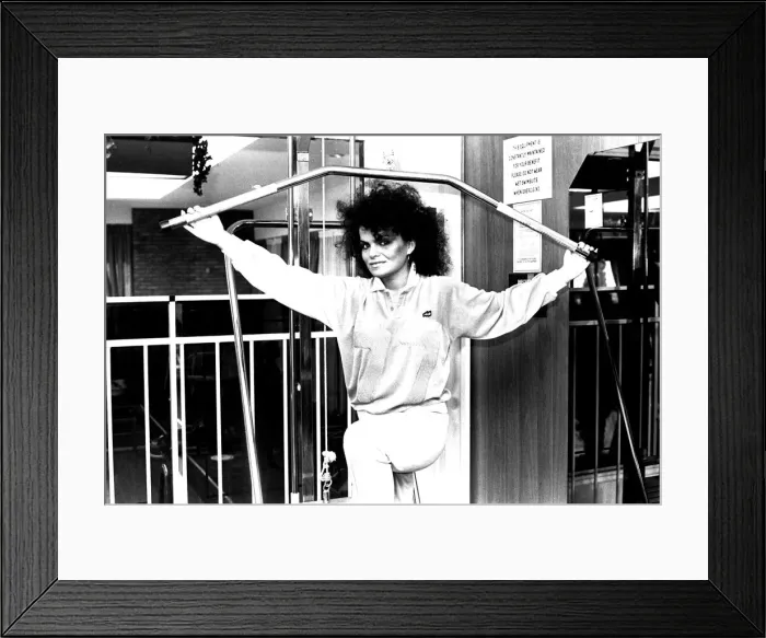 Framed Print : A model wearing sports clothing in September 1983 Framed Print : A model wearing sports clothing in September 1983