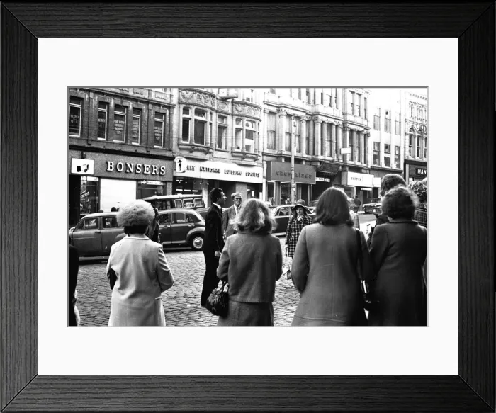 Framed Print : A crowd of people listen to a public speaker in Newcastles Bigg Market 13 July 1970 Framed Print : A crowd of people listen to a public speaker in Newcastles Bigg Market 13 July 1970