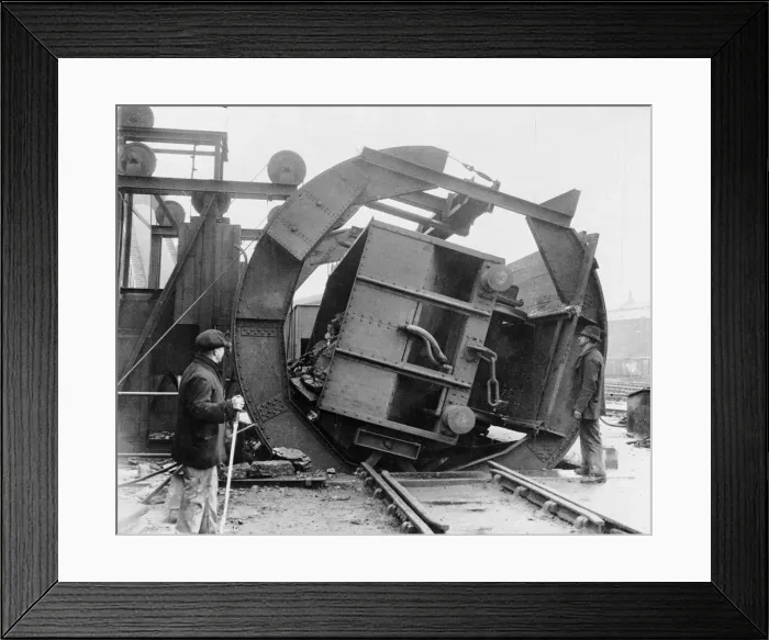 Framed Print : A 20 ton truck of coal being completely turned over. December 1924 Framed Print : A 20 ton truck of coal being completely turned over. December 1924