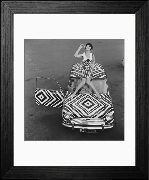 Framed Print : Here it is! The car for the Op Art girl (optical art girl Framed Print : Here it is! The car for the Op Art girl (optical art girl