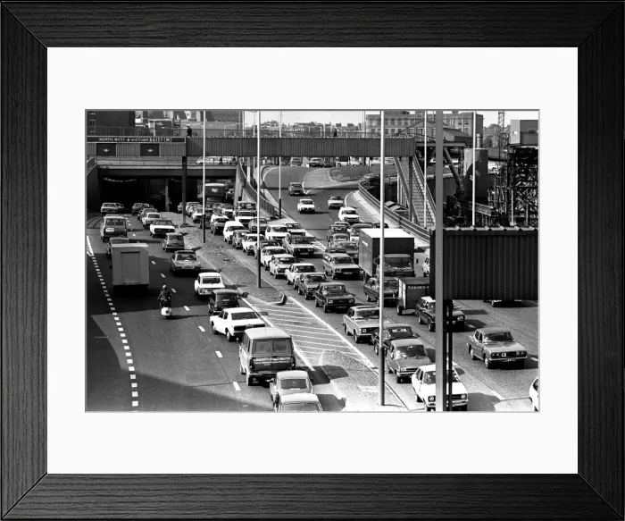 Framed Print : General scenes of traffic scenes in Newcastle - A traffic jam on the Central Motorway