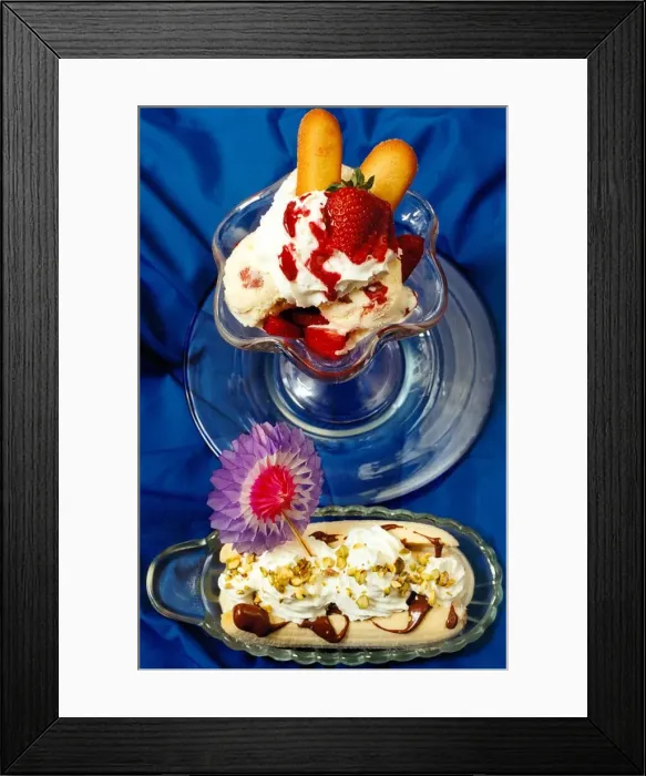 Framed Print : An ice cream sundae and a banana split in August 1997 Framed Print : An ice cream sundae and a banana split in August 1997