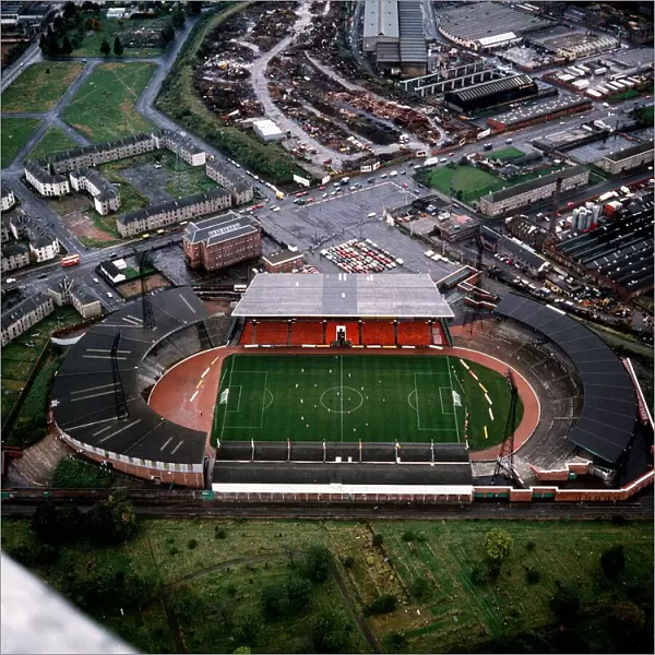 Aerial view of Celtic Park in the Parkhead area of Glasgow. Circa 1989