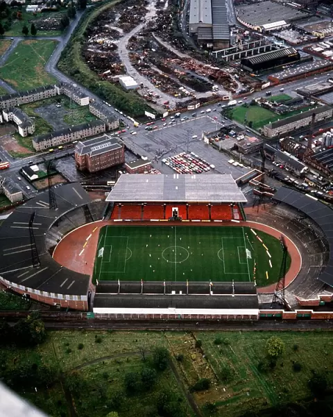 Aerial view of Celtic Park in the Parkhead area of Glasgow. Circa 1989
