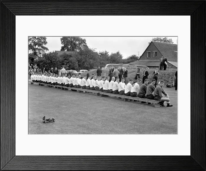 Framed Print : Members of the Tottenham Hotspur team line up for a group photograph before training Framed Print : Members of the Tottenham Hotspur team line up for a group photograph before training