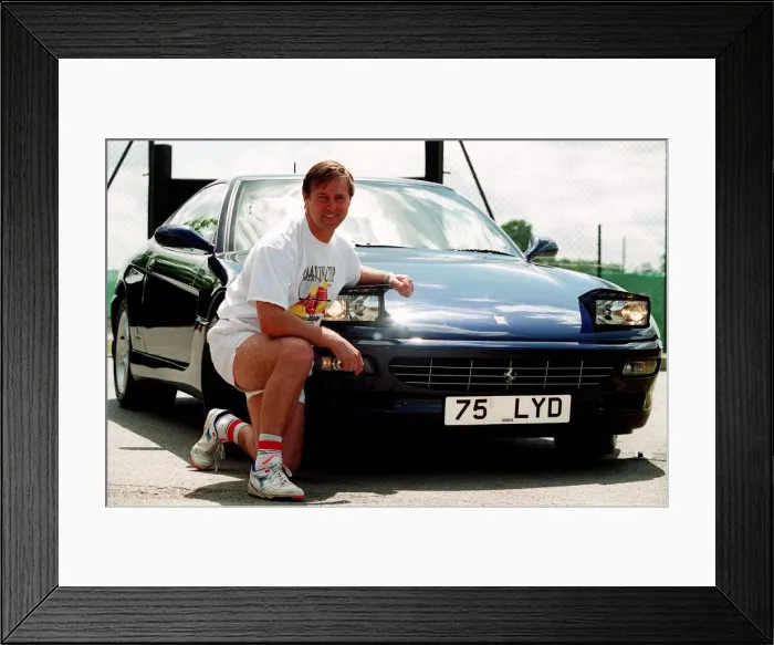 Framed Print : Former tennis player David Lloyd with his Ferrari sports car. 26th May 1995 Framed Print : Former tennis player David Lloyd with his Ferrari sports car. 26th May 1995