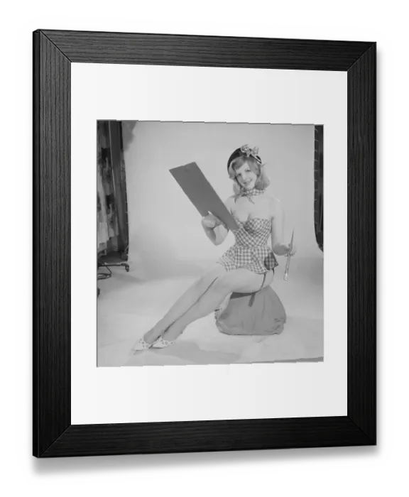 Framed Print : Reveille art Feature. Model Peggy Cage seen here wearing a check short summer dress Framed Print : Reveille art Feature. Model Peggy Cage seen here wearing a check short summer dress