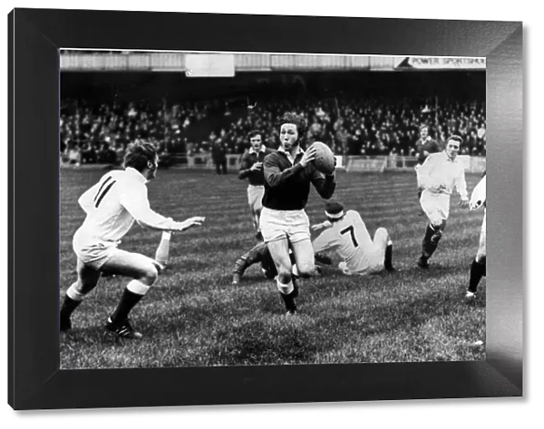 A fine study of full back JPR Williams as he breaks away for Probables in the Welsh