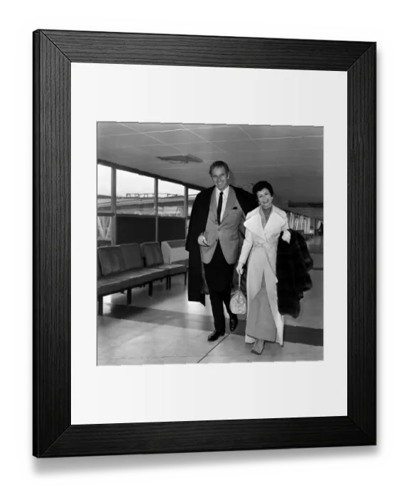 Framed Print : Charlton Heston, and his wife Lidia leaving London after attending the Premiere of his Framed Print : Charlton Heston, and his wife Lidia leaving London after attending the Premiere of his