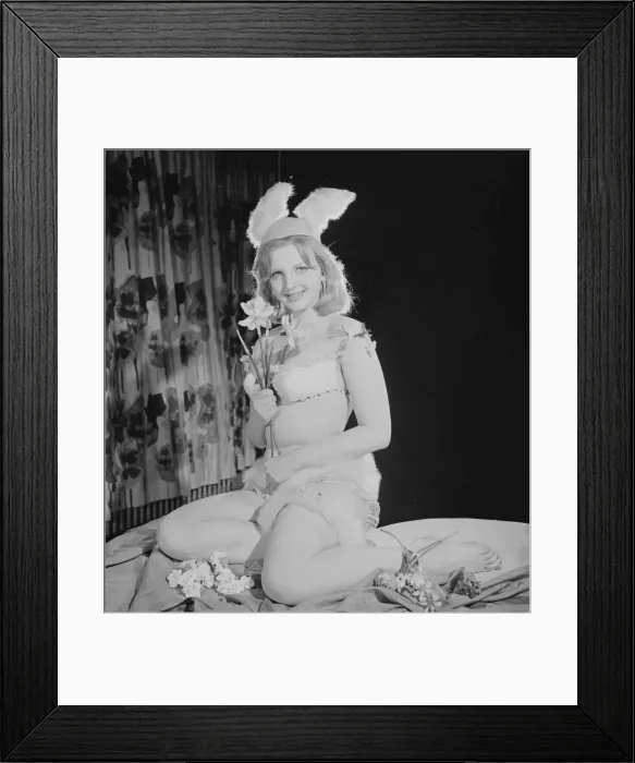 Framed Print : Reveille Easter Bunny Feature. Model Peggy Cage nseen here wearing a fur trim bathing Framed Print : Reveille Easter Bunny Feature. Model Peggy Cage nseen here wearing a fur trim bathing