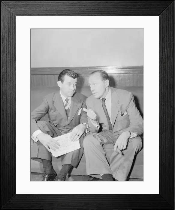 Framed Print : Comedian Jack Benny (right) seen here with singer Dennis Day (left). 2nd June 1952 Framed Print : Comedian Jack Benny (right) seen here with singer Dennis Day (left). 2nd June 1952