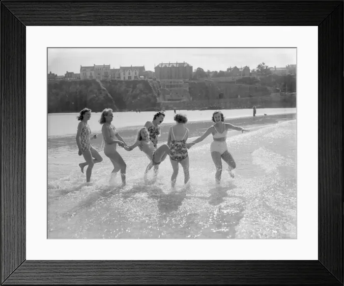 Framed Print : Women seen here playing on Fistral beach Newquay. 30th May 1952 Framed Print : Women seen here playing on Fistral beach Newquay. 30th May 1952