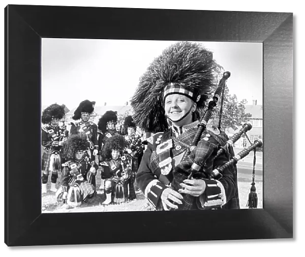 Debbie White, 20, the only girl member of the South Tyneside Pipe Band in June 1986