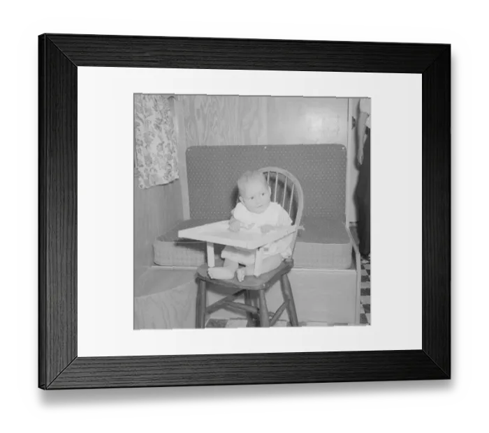 Framed Print : Baby in high chair Circa 1959 Framed Print : Baby in high chair Circa 1959
