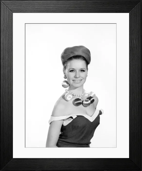 Framed Print : Christmas decoration jewellery modelled by Vyvyan Dunbar. 1960 B2078-004 Framed Print : Christmas decoration jewellery modelled by Vyvyan Dunbar. 1960 B2078-004