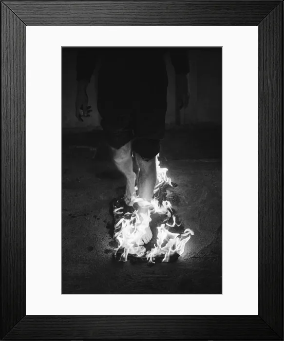 Framed Print : Fire walking feature. Frank Pepper walking through fire. 2nd January 1964 Framed Print : Fire walking feature. Frank Pepper walking through fire. 2nd January 1964
