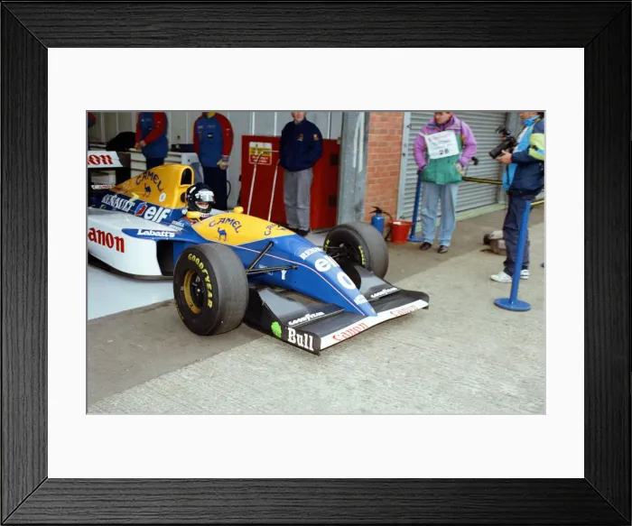 Framed Print : Racing at Silverstone. 3rd March 1993. Damon Hill in his Williams Framed Print : Racing at Silverstone. 3rd March 1993. Damon Hill in his Williams