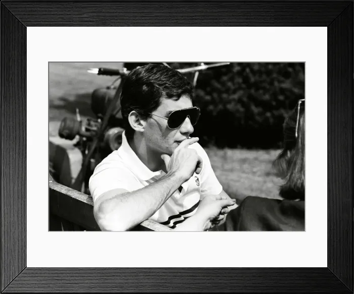 Framed Print : Racing driver Ayrton Senna at the Lotus Racing H. Q, Norfolk. 4th July 1985 Framed Print : Racing driver Ayrton Senna at the Lotus Racing H. Q, Norfolk. 4th July 1985
