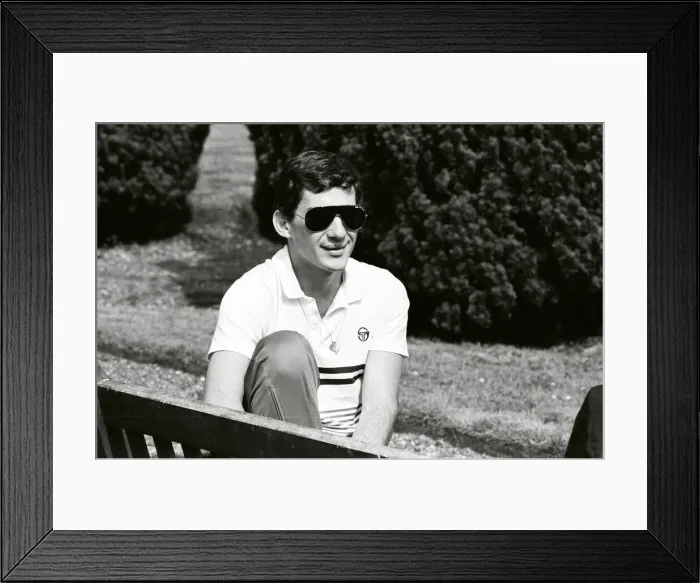 Framed Print : Racing driver Ayrton Senna at the Lotus Racing H. Q, Norfolk. 4th July 1985