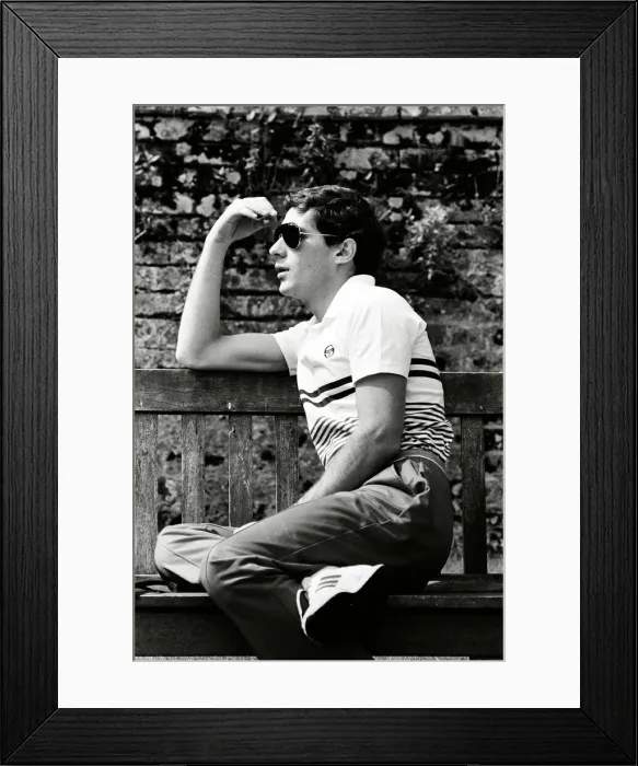 Framed Print : Racing driver Ayrton Senna at the Lotus Racing H. Q, Norfolk. 4th July 1985