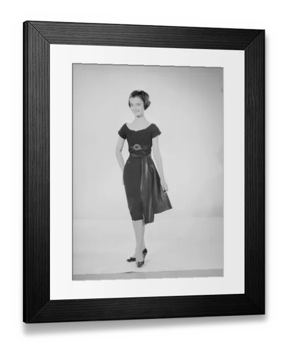 Framed Print : Model Jennifer Goddard. Young woman in short dressy black dress Framed Print : Model Jennifer Goddard. Young woman in short dressy black dress