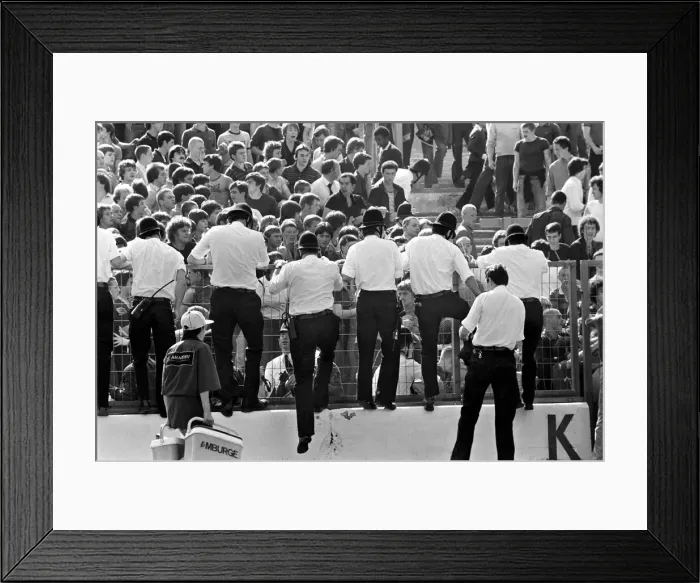 Framed Print : English Division 2. Chelsea 0 v. West Ham 1. September 1980 LF04-22-073 Fans being Framed Print : English Division 2. Chelsea 0 v. West Ham 1. September 1980 LF04-22-073 Fans being