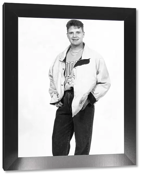 Newcastle United player Paul Gascoigne (Gazza) modelling the latest fashion for a young