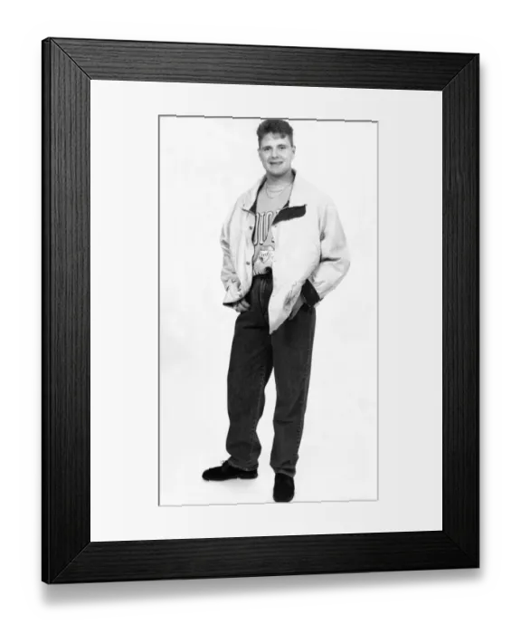 Framed Print : Newcastle United player Paul Gascoigne (Gazza) modelling the latest fashion for a young