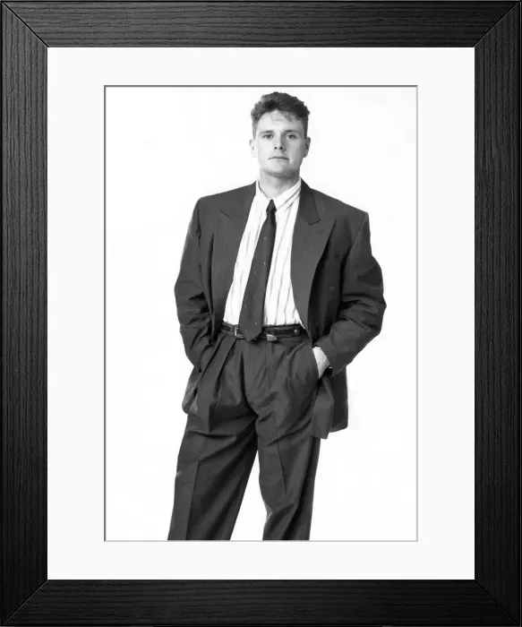 Framed Print : Newcastle United player Paul Gascoigne (Gazza) modelling the latest fashion for a young
