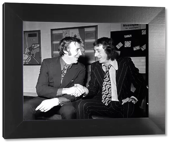 Mick Martin with Pat Crerand after signing for 1973 Manchester United shaking hands