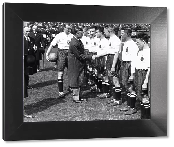 Cup Final Bolton play at Wembley in 1929 against Portsmouth The players meet the Prince