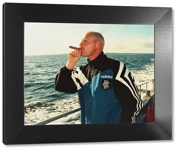 Paul Gascoigne Rangers tour of Denmark takes a Break to enjoy a cigar on a fishing trip