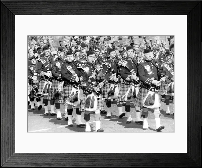 Framed Print : Pipers marching pas the Royal County Hotel in Durham during the Durham Miners Gala in Framed Print : Pipers marching pas the Royal County Hotel in Durham during the Durham Miners Gala in