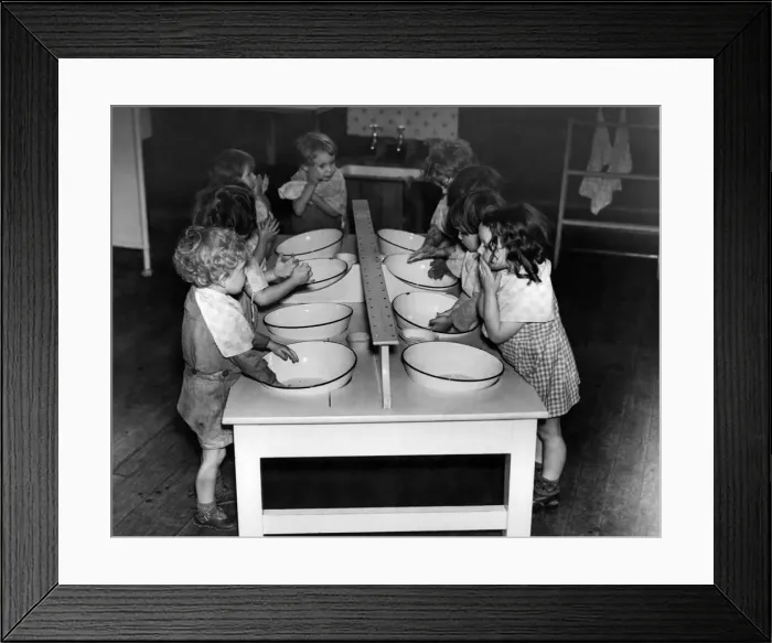 Framed Print : Young children learn to wash & clean themselves 5th November 1943 Framed Print : Young children learn to wash & clean themselves 5th November 1943