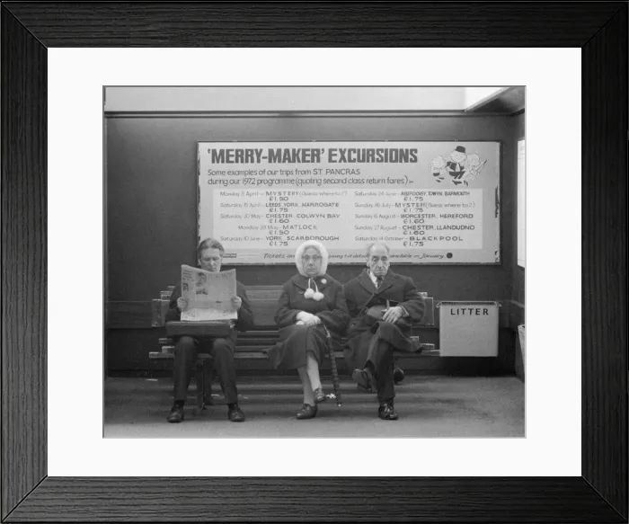 Framed Print : Railway Passengers wait for a train at St. Pancras during Rail Unions