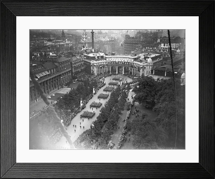 Framed Print : London Victory March Passing Admirality Arch Picture taken from balloon May Framed Print : London Victory March Passing Admirality Arch Picture taken from balloon May