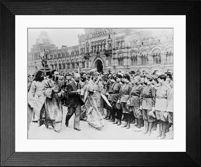 Framed Print : Russian Revolution. Head of Orthodox church blesses women October 1917