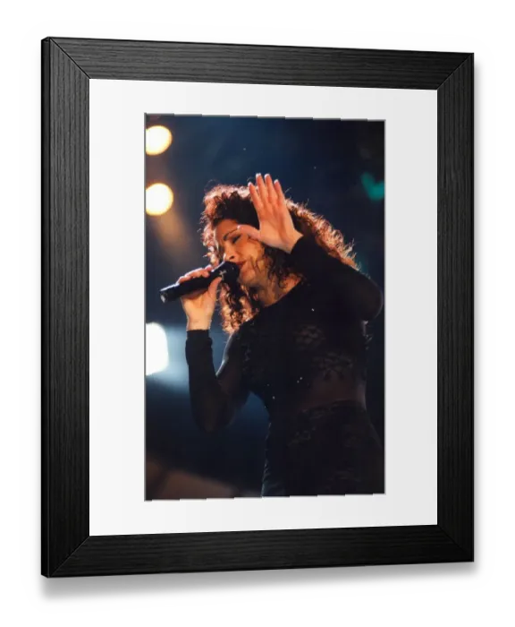 Framed Print : Singer Gloria Estefan performing in concert at the Newcastle Arena 27 November 1996 Framed Print : Singer Gloria Estefan performing in concert at the Newcastle Arena 27 November 1996