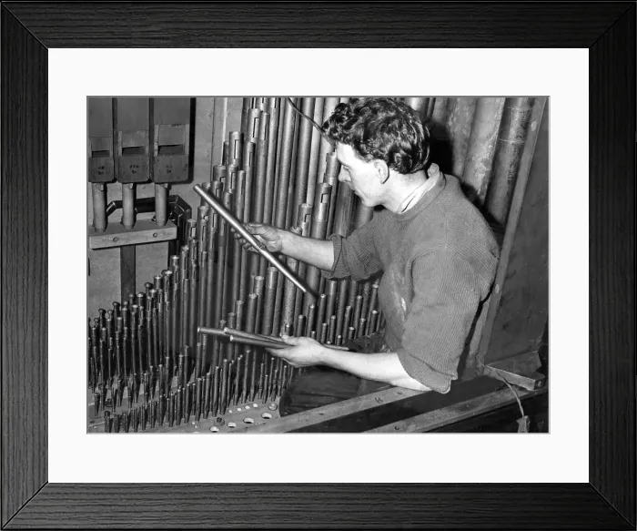 Framed Print : Mr. Gordon Pratt replacing some organ pipes in May 1957. 08 / 05 / 57 Framed Print : Mr. Gordon Pratt replacing some organ pipes in May 1957. 08 / 05 / 57