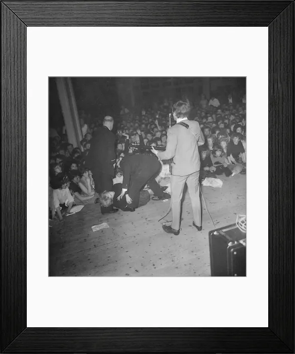 Framed Print : John Lennon performing on stage during the Beatles last British ballroom appearance Framed Print : John Lennon performing on stage during the Beatles last British ballroom appearance