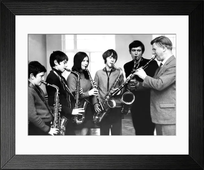 Framed Print : Eddie Shearer teaches the big band sound. He is seen with, from left to right Framed Print : Eddie Shearer teaches the big band sound. He is seen with, from left to right