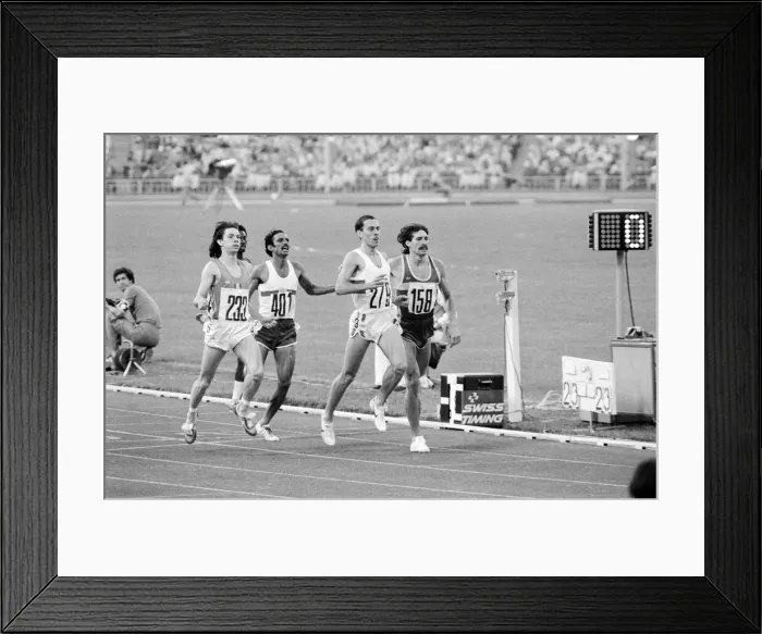 Framed Print : Steve Ovett competes in heats for Mens 1, 500m metres event at the 1980 Summer Framed Print : Steve Ovett competes in heats for Mens 1, 500m metres event at the 1980 Summer