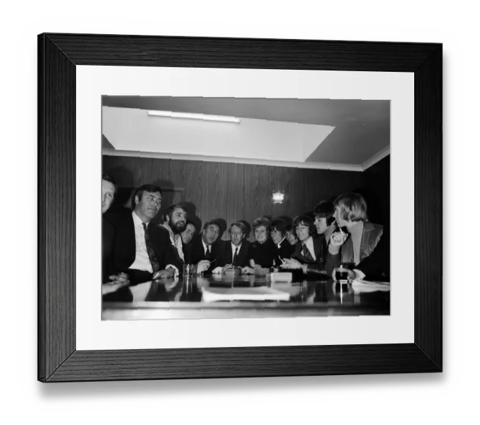 Framed Print : Photocall & news press conference to announce the merger of The Robert Stigwood