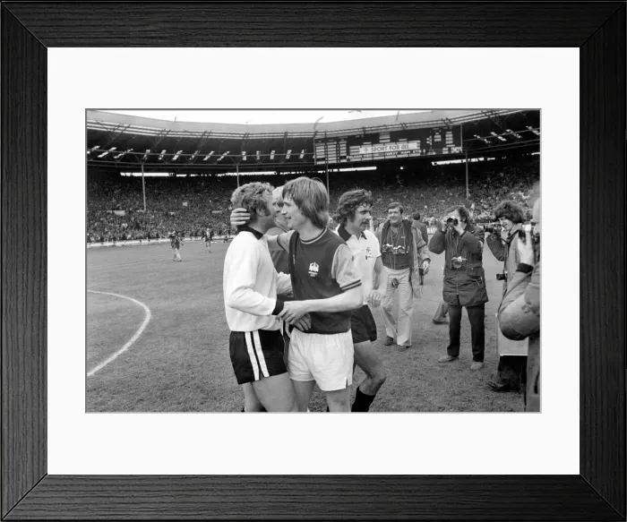 Framed Print : FA Cup Final at Wembley Stadium West Ham 2 v Fulham 0 Bobby Moore embraced Framed Print : FA Cup Final at Wembley Stadium West Ham 2 v Fulham 0 Bobby Moore embraced