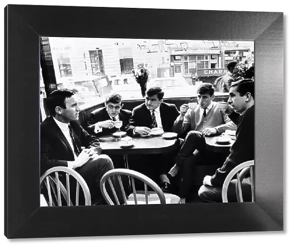 Chelsea players in a London cafe April 1965 (Left to Right) Barry Bridges