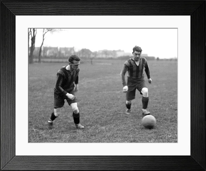 Framed Print : Margate Football Team. Two players practising. DM17169. F c. 1927 Framed Print : Margate Football Team. Two players practising. DM17169. F c. 1927