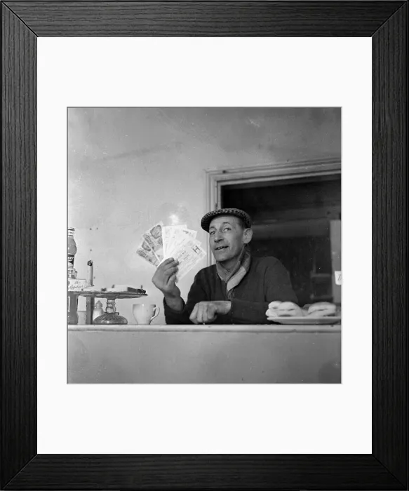 Framed Print : Notts Forest fan with his unwanted FA cup semi final tickets for sale. March 1959