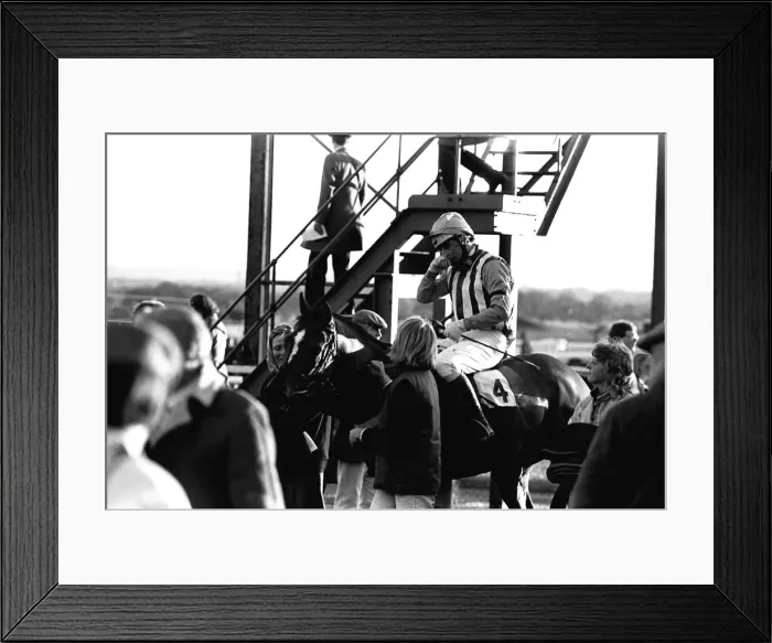 Framed Print : Jockey Geoff Harker rode Green Archer in the Comedy Of Errors Novice s