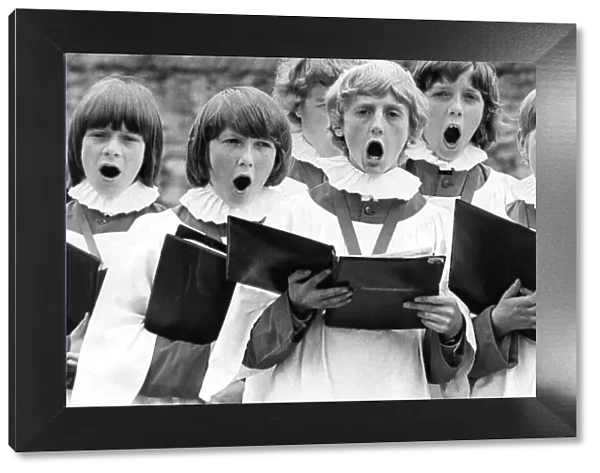 The choristers of Hexham Abbey on June 27, 1974 practicing for a special concert in front