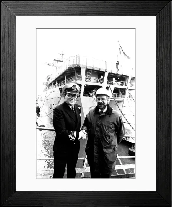 Framed Print : Captain Philip Roberts of the Royal Fleet Auxiliary and Dr Roger Vaughan Framed Print : Captain Philip Roberts of the Royal Fleet Auxiliary and Dr Roger Vaughan